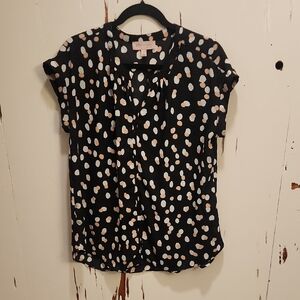 Philosophy Black Blouse with Cream and Pink Dots